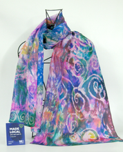 Load image into Gallery viewer, A Hand Painted Silk Scarfl Celtic Teal Flower Garden

