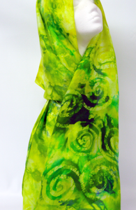 Hand Painted Silk Scarf Celtic Yellow and Green