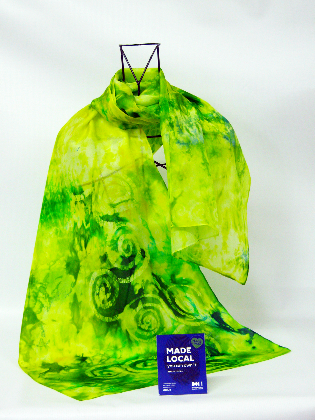 Hand Painted Silk Scarf Celtic Yellow and Green