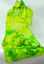Load image into Gallery viewer, Hand Painted Silk Scarf Celtic Yellow and Green
