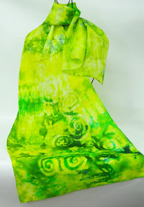 Hand Painted Silk Scarf Celtic Yellow and Green
