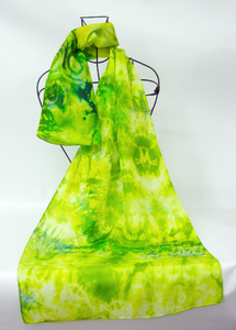 Hand Painted Silk Scarf Celtic Yellow and Green