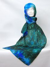 Load image into Gallery viewer, Hand Painted Silk Scarf Cornflower Green
