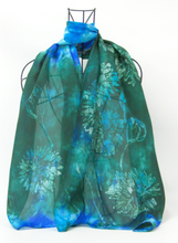 Load image into Gallery viewer, Hand Painted Silk Scarf Cornflower Green
