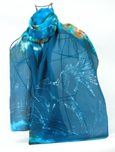 Load image into Gallery viewer, Silk Habotai Scarf The Dark Green kingfisher
