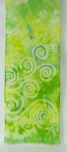 Load image into Gallery viewer, hand_painted_silk_scarf_with_a_celtic_design_inspired_by_newgrange

