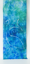 Load image into Gallery viewer, Silk Scarf Fringed Celtic Fish in Aqua and Teal
