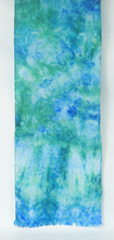 Load image into Gallery viewer, Silk Scarf Fringed Celtic Fish in Aqua and Teal
