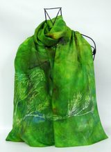 Load image into Gallery viewer, Silk Scarf Green Finch turquoise
