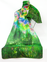 Load image into Gallery viewer, Hand Painted Silk Scarf Green Wild Flower
