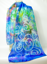 Load image into Gallery viewer, Silk Scarf Light Weight Celtic Blue Aqua Jewel
