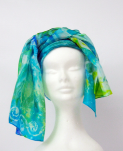 Silk Scarf Light Weight Celtic Aqua Greens