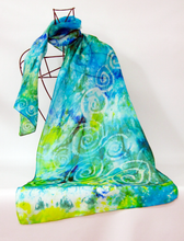 Load image into Gallery viewer, Silk Scarf Light Weight Celtic Aqua Greens
