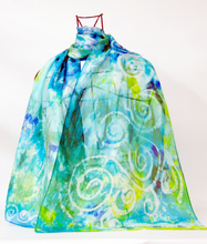 Load image into Gallery viewer, Silk Scarf Light Weight Celtic Aqua Greens
