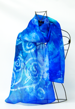 Load image into Gallery viewer, Silk Scarf Light Weight Celtic Blue Jewel
