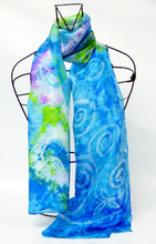 Load image into Gallery viewer, Silk Scarf Light Weight Celtic Turquoise Jewel Hand Painted
