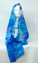 Load image into Gallery viewer, Silk Scarf Light Weight Turquoise Blue Spirals
