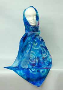 Silk Scarf Light Weight Turquoise Blue Spirals