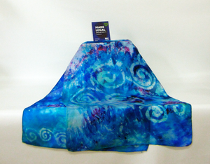 Silk Scarf Light Weight Turquoise Blue Spirals