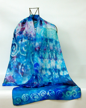 Load image into Gallery viewer, Silk Scarf Light Weight Turquoise Blue Spirals

