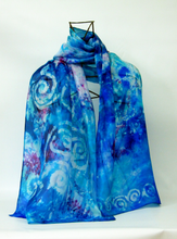 Load image into Gallery viewer, Silk Scarf Light Weight Turquoise Blue Spirals
