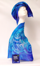 Load image into Gallery viewer, Silk Scarf Light Weight Blue Aqua Lilac Celtic
