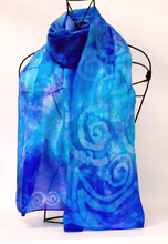 Load image into Gallery viewer, Silk Scarf Light Weight Blue Aqua Lilac Celtic
