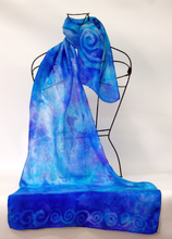 Load image into Gallery viewer, Silk Scarf Light Weight Blue Aqua Lilac Celtic
