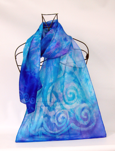 Silk Scarf Light Weight Blue Aqua Lilac Celtic