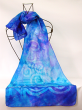 Load image into Gallery viewer, Silk Scarf Light Weight Blue Aqua Lilac Celtic
