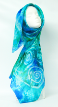 Load image into Gallery viewer, Silk Scarf Light Weight Celtic Blue Aqua Sea
