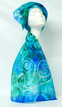 Load image into Gallery viewer, Silk Scarf Light Weight Celtic Blue Aqua Sea
