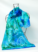 Load image into Gallery viewer, Silk Scarf Light Weight Celtic Blue Aqua Sea
