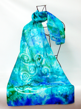 Load image into Gallery viewer, Silk Scarf Light Weight Celtic Blue Aqua Sea
