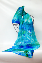 Load image into Gallery viewer, Silk Scarf Light Weight Celtic Blue Aqua Sea
