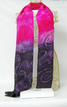 Load image into Gallery viewer, A Hand Painted Silk Scarf Purple Pink Swans

