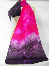 Load image into Gallery viewer, A Hand Painted Silk Scarf Purple Pink Swans
