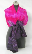 Load image into Gallery viewer, A Hand Painted Silk Scarf Purple Pink Swans
