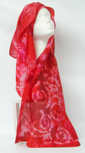 Load image into Gallery viewer, Silk Scarf Hand Painted Scarlet Spirals
