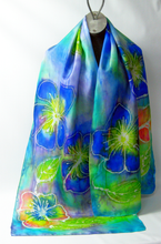 Load image into Gallery viewer, Silk Scarf Hand painted The Summer Violas
