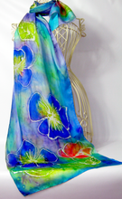 Load image into Gallery viewer, Silk Scarf Hand painted The Summer Violas
