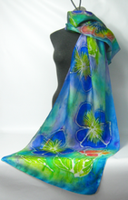 Load image into Gallery viewer, Silk Scarf Hand painted The Summer Violas
