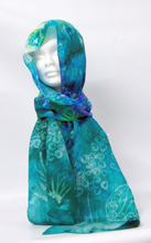 Load image into Gallery viewer, Silk Habotai Scarf The Teal Butterfly
