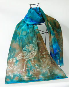 Silk Scarf The Curlew Earthy Aqua