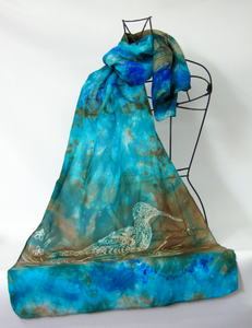 Silk Scarf The Curlew Earthy Aqua
