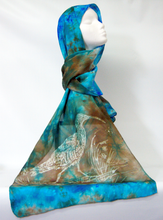 Load image into Gallery viewer, Silk Scarf The Curlew Earthy Aqua
