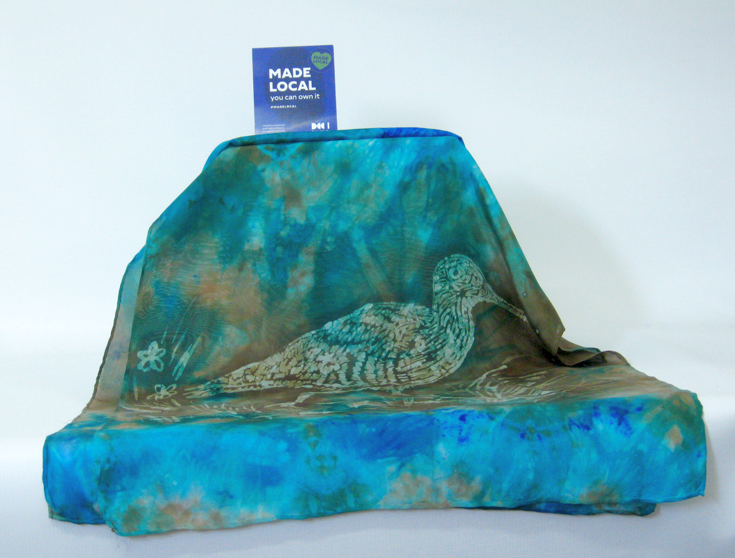 Silk Scarf The Curlew Earthy Aqua