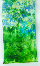 Load image into Gallery viewer, Silk Habotai Scarf The Green Finch Blue Skies
