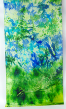 Load image into Gallery viewer, Silk Habotai Scarf The Green Finch Blue Skies
