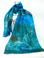 Load image into Gallery viewer, Silk Habotai Scarf The Green kingfisher
